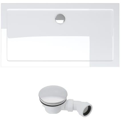 Mai & Mai Duschwanne Duschtasse 100x160x4cm Rechteckig Weiß aus hochwertigem Acryl inkl. Ablaufgarnitur AL02 Lucia/Faro2