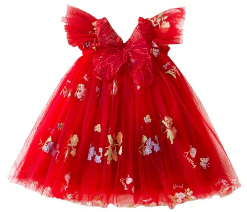 AIEOE Neonata Bambina Principessa Vestito con Fiocco Tulle Elegante Vestiti Senza Maniche per Viaggio Carnevale Fotografia per 1-2 Anni Rosso