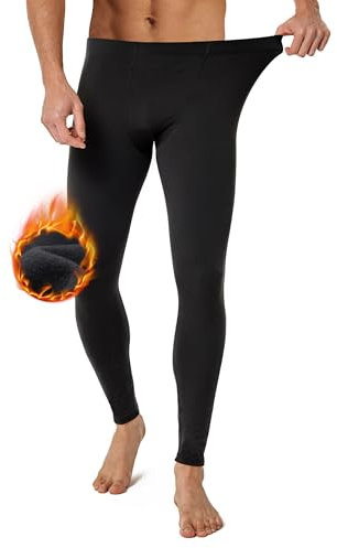 FORVEVO Lange Unterhosen Herren mit Innenfleece, Winter Thermounterwäsche, Ski Thermounterhose Männer, Elastische Thermohose, Functional Thermo Leggings für Sport, Fitness, Hunting(Schwarz,XL)