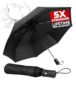 ROYALWORTH Windproof Travel Umbrella - Compact, Light, Full Automatic Open/Close - Folding Backpack Umbrella for Rain & Sun UV Protection For Men & Women, Unbreakable 8 Fiberglass Ribs UK Design