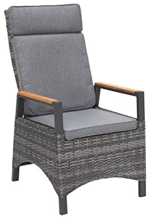 dasmöbelwerk Dining Positionsstuhl Nizza Verstellsessel mit Teak-Armlehne Gartenstuhl Natur-grau