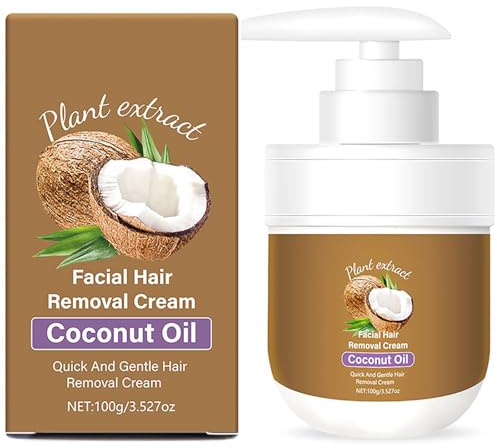 Facial Depilatory Cream, Coconut Facial Hair Removal Cream for Women for Upper Lip and Chin for Women for Sensitive Skin, Gentle and Non-irritating 3.52 FL.OZ