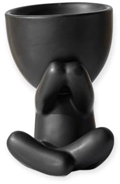 Rosberger Pflaster 2-in-1 Blumentopf und Kerzenhalter in Menschenform – Mini Keramiktopf für Sukkulenten und Teelichter, Dekoration für Wohnzimmer, Büro, Badezimmer, Garten und Balkon (Schwarz-B)