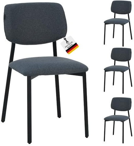 Ravino Designerstuhl A21 – 4er Set Esszimmerstuhl gepolstert mit Stoffbezug, moderner Küchenstuhl mit Rückenlehne, Stuhl Esszimmer & Esstisch – Blau