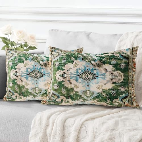 ECZOIL 2er Set Boho Kissenbezug 30x50 cm Kissenhülle Dekorative Boho Stil Vintage Zierkissenbezüge Kissen für Sofa Sessel Zuhause Schlafzimmer mit Verstecktem Reißverschluss - Grün