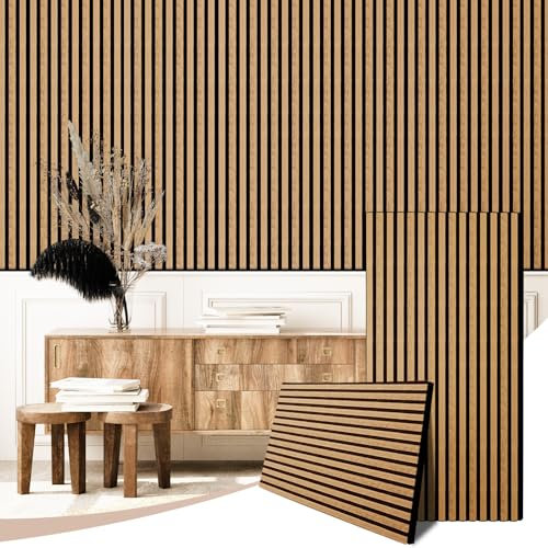 Akustikpaneele Holz 120x60 cm (2er-Set 1,44 m²) - Akustik Paneele & Holzpaneele Wand für Schallschutz | 3D Paneele Wand als Wandverkleidung Innen | Schallabsorber für Wohnzimmer & Büro (Olied Eiche)