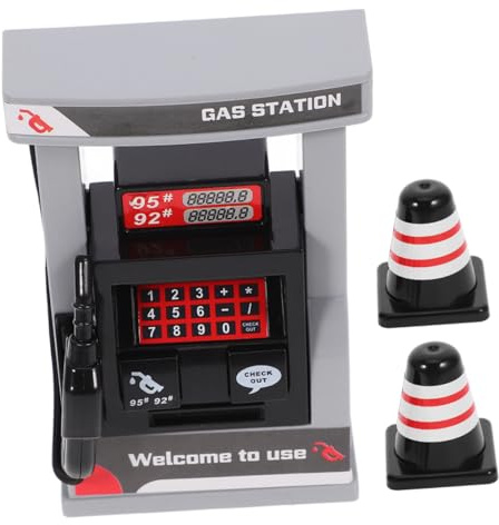 SOPOTUTU 2ensemble Pompe à Essence Jouet Station-Service Mini Lumières De Station Bidon Essence Petite Jeu Modèle De Station Cônes De Signalisation Jouet Éducatif
