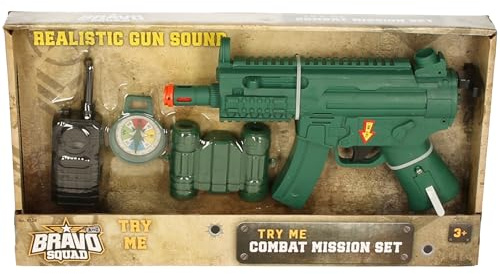 Bravo Squad Combat Mission Set with Realistic Gun Sound, Toy Walkie Talkie, Compass, Green