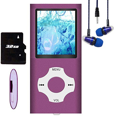 Hotechs MP3-Player/MP4-Player, MP3-Player mit 32 GB Speicherkarte, schlankes Design, digitales LCD-Display, 4,6 cm (1,8 Zoll) Display, FM-Radio (Lila)