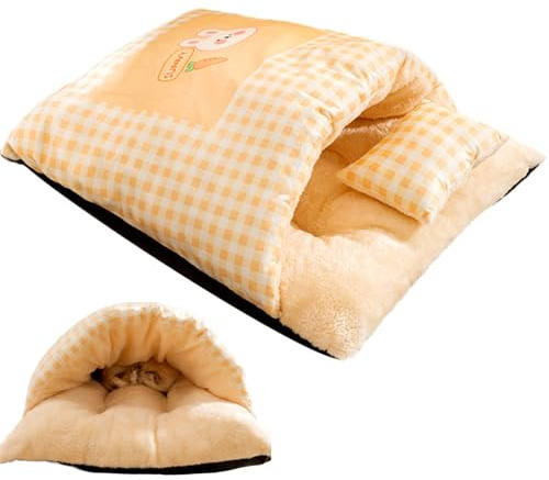 WEITING Katzen Schlafsack | Kuschelhöhle Schlafsack Mit Kissen - Kuschelhöhle Decke Matte,Beruhigendes Winter Bett Für Haustiere Welpen Unterwegs