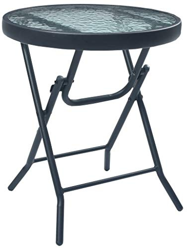 IBUQDDV Klappbarer Bistrotisch Schwarz 40x46 cm Stahl und Glas mit witterungsbeständiger Platte, Faltbarer Balkontisch für Garten Terrasse, robuste Tischkonstruktion, platzsparend
