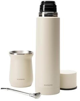 Ecottento Kit Mate Argentino - Acero Inoxidable Completo con Termo 750 ml Doble Pared y Calabaza Doble Pared + Bombilla Inox – Set Mate Premium para Yerba.