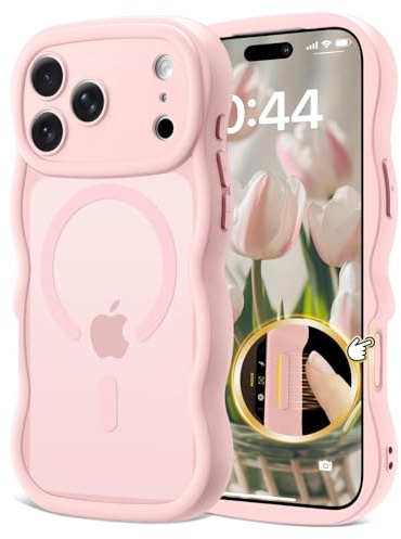 Amzfield Magnetische Schutzhülle für iPhone 17 Pro Max, Wellenförmig, Rosa | Kompatibel mit MagSafe, Handyhülle Schutzhülle Wellenförmig Transluzent für Frauen Mädchen, Stoßfest Kameraschutz, Niedlich