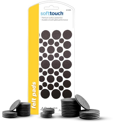 SoftTouch Assorted Size Round Mini Self-Stick Furniture Slider Felt Pads for Hard Surfaces, Noise-Reducing Adhesive Furniture Moving Pads for Beds, Sofas, Dressers, 46-Count, Brown