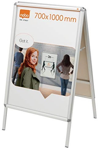 Nobo Premium Plus Plakatständer mit Klapprahmen, 700 x 1000 mm, Freistehend, Doppelseitig, Aluminiumrahmen, Entspiegelte Kunststoff-Abdeckung, Silber, 1902205