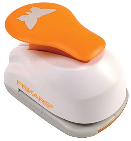 Fiskars Motiv-Hebelstanzer, Schmetterling, Ø 2,5 cm, Für Links- und Rechtshänder, Qualitäts-Stahl/Kunststoff, Weiß/Orange, Lever Punch, M, 1004648
