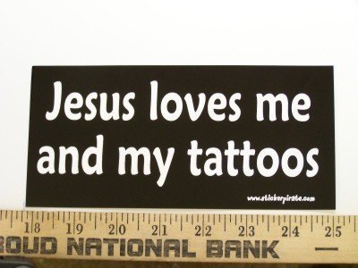 Aufkleber Autoaufkleber JDM Die Hart - Jesus Loves Me and My Tattoos Christian Bumper Sticker 88mmx190mm