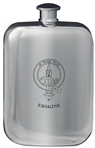 Erskine Familien-Kamm-Entwurf Tasche Flachmann 6 Unzen Abgerundete poliert Zinn