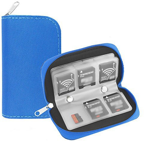 KING OF FLASH - 8 Pages and 22 Slots Memory Card Carrying Case Holder Pouch for SD SDHC MMC CF Micro SD Storage Protector - Blue