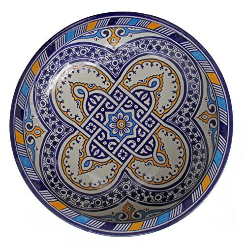 Casa Moro Orientalische Keramik Schale f023 rund Ø 34 cm bunt | Handbemalte Servierschale Handmade Schüssel Obstteller | marokkanischer Teller Salatschüssel Obstschale | ksf023
