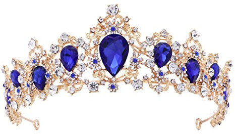 Frcolor Tiara Krone für Frauen, Strass Ast Queen Crowns Hochzeit Tiaras Kronen Stirnband (blau)