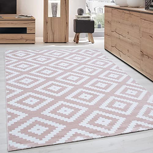 Carpettex Moderne Tapis Salon Tapis Chambre Rose-2 200x300 (200 x 290 cm) - Tapis à Poils Courts, a Poil Ras, Conception géométrique Doux et Moelleux - Tapis Cuisine Moquette Salle de Sejour