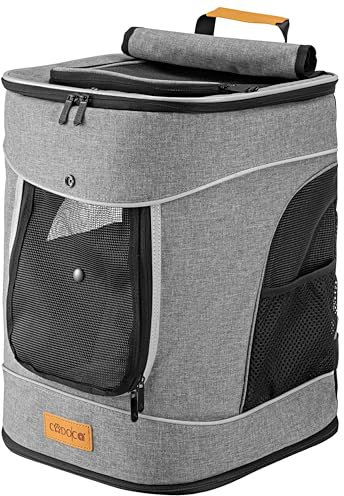 CADOCA® Haustierrucksack bis 20 kg verstellbare Gurte faltbar Kurzleine Haustier Tragetasche Hunderucksack Katzenrucksack Katze Hund Rucksack Grau