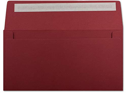Glüxx-Agent 25 DIN Lang Brief-Umschläge Dunkelrot - 11 x 22 cm - 120 g/m² Haftklebung Standard Brief-Kuverts für Taufe & Einladungen