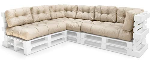 Spatium Palettenkissen Set abnehmbar Bezug wasserdicht gesteppt Palettenauflage Palettenpolster Palettensofa Palettenmöbel Beige 11er Set