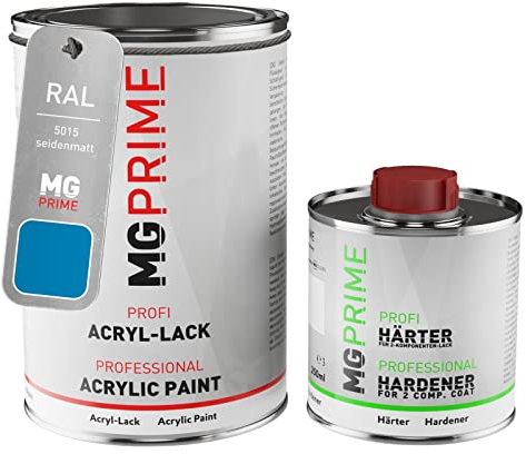 RAL 5015 Bleu ciel/Sky blue mat satiné peinture acrylique 1,5 Litres / 1500 ml durcisseur inclus
