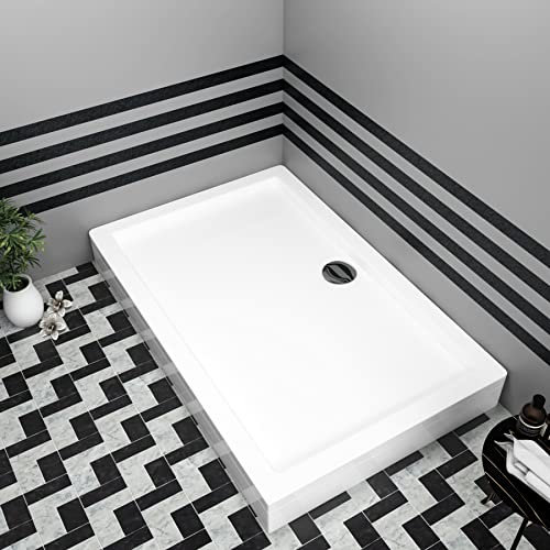 Rectangular 1600 x 800mm Shower Tray with Riser Kit Plinth for Shower Enclosures Gloss White Slimline