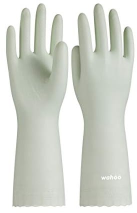 LANON 1 Pair Cleaning Gloves, Latex Free Washing up Gloves, Cotton Flocked Lined Dishwashing Gloves for Kitchen, Reusable, Waterproof, Non-Slip, Canary Green, Medium