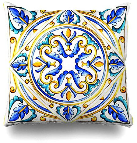 Kissenbezüge blau abstrakt italienische Majolika Fliesen Blumen Vintage grün schwarz Farbe Blumenglas Grafik Muster Kissenbezug Reißverschluss Kissenbezug