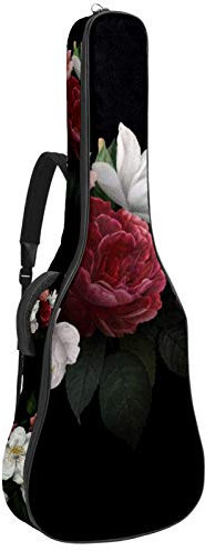 Housse de transport imperméable à fermeture éclair souple pour guitare acoustique, basse et folk classique, rose fleur.