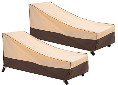 F&J Outdoors Gartenliege Abdeckung, Wasserdicht UV-beständige Sommer Sonnenliege Schutzhülle, Liege Plane Draußen Schneeschutz im Winter, 2 Stück, 218x76x35.5/76cm, Beige