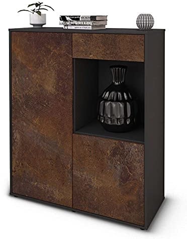 Stil.Zeit Highboard Lena, Korpus anthrazit matt, Front Industrie-Design Rost (92x108x35cm), Push-to-Open Technik & Leichtlaufschienen