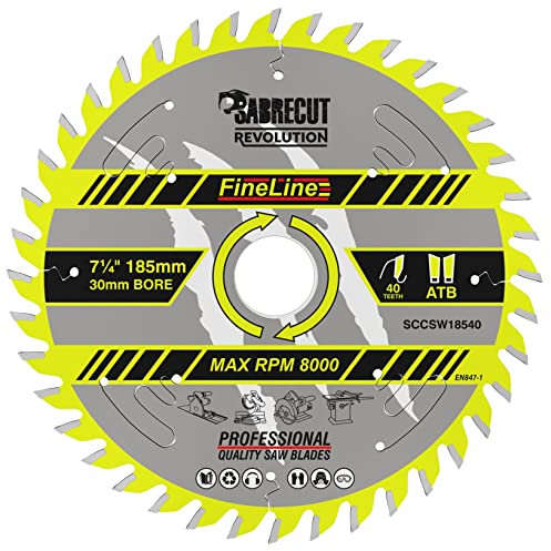 1 x SCCSW18540 SabreCut 185mm 40T x 30mm Bore Fineline Thin Kerf Wood Plywood MDF Chipboard Cross Cutting and Rip Cutting Circular Saw Blade