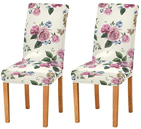 Stuhlhussen im Vintage-Stil, Rosen-Design, dehnbar, bedruckt, für Esszimmerstuhl, waschbar, abnehmbar, für Küche, Esszimmer, Hochzeit, Party, Zeremonie, Universalgröße