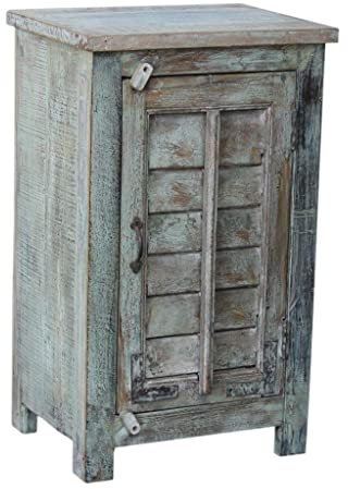 GURU SHOP Vintage Beistellschrank, Kommode, Nachttischschrank, Flurschrank - Modell 80, Türkis, 85x51x39 cm, Kleine Schränke