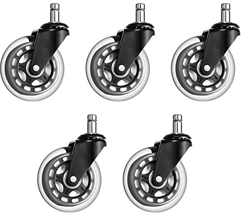 Bürostuhl Rollen, 5er Set Hartbodenrollen Schaftgröße 11-22mm Bürostuhl-Räder Ersatzrollen Gummi Bürostuhlrollen für Teppich und Parkettböden Schwarz