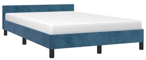 vidaXL Bettgestell mit Kopfteil, Bettrahmen mit Lattenrost, Bett Polsterbett mit Stützbeinen, Schlafzimmerbett Doppelbett, Dunkelblau 120x200cm Samt