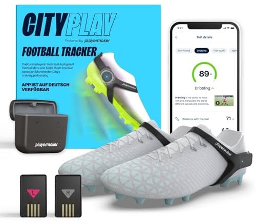 CITYPLAY Smart Football Tracker for Cleats by Playermaker, Track 25+ Technical & Physical Metrics, 12 Month Access to CITYPLAY Football Training App Included, Advanced Than GPS, Large