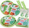 Funvalley Superfect Dinosaur Tableware Set - 120 Piece Party Pack with Plates, Cups and Napkins in Green Paper - Jungle Safari Decoration for Kids