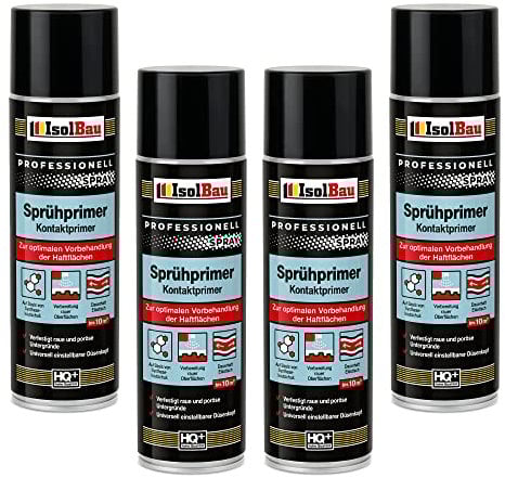 Isolbau Sprühprimer 4 x 500 ml - Kontakt-Primer zur Vorbehandlung der Haftflächen - Haftvermittler für Glas, Holz, Metall, Mauerwerk, PVC, Beton uvm