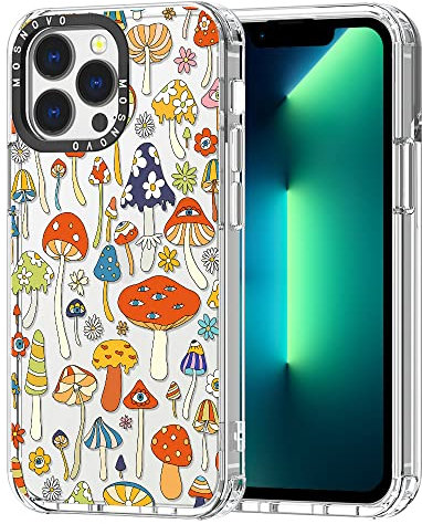MOSNOVO Case for iPhone 13 Pro, [Buffertech 6.6ft Military-Grade Drop Protection] [Anti Peel Off Tech] Clear TPU Bumper Phone Case Cover Design - Mushroom Art