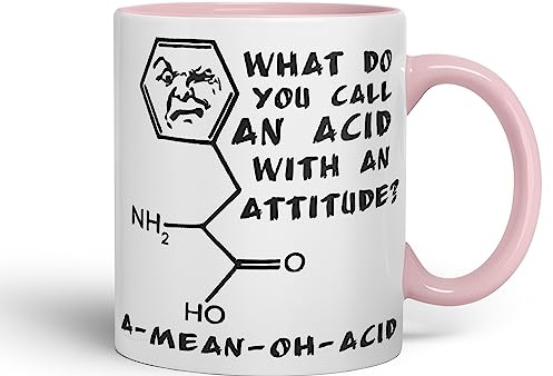 Vixar A Mean Oh Acid Pun Breaking Funny Science Ceramic Coloured Mug Cup - A Great Gift for Your Physics, Chemistry or Biology Teacher! (Pink)