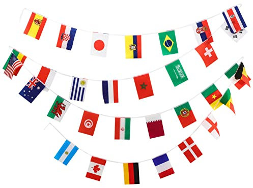 NUOBESTY Wimpelkette Für Fußballspiele Mit Flaggen Der Welt Internationale Wimpelkette Als Partyzubehör Flaggenkette Für Foto-requisiten Und Bardekoration Dekorative Länderflaggenkette Für