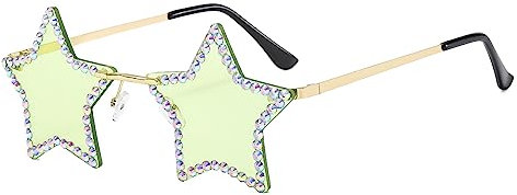Strass-Sternbrille, randlose sternförmige Funky Bling Diamant Sonnenbrille, Mode funkelnde Sonnenbrille für Sommer, Strand, Party, Festival, Damen, Herren, Teenager (Grün)