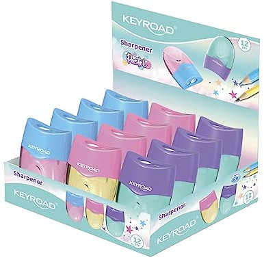 KEYROAD Ergonomischer Doppel-Anspitzer WAVE Pastell/ 12 Stück/Kunststoff/von Bleistiften und Buntstiften/Mischfarben/Sharpener Spitzer