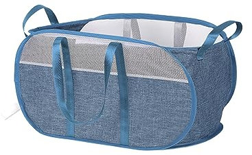 Großen Faltbar Wäschekörbe mit Griff, Pop Up Tragbar Laundry Basket Faltbarer Platzsparender Wäschesammler Herausnehmbar Schmutzige Kleidung Aufbewahrungskorb Blau